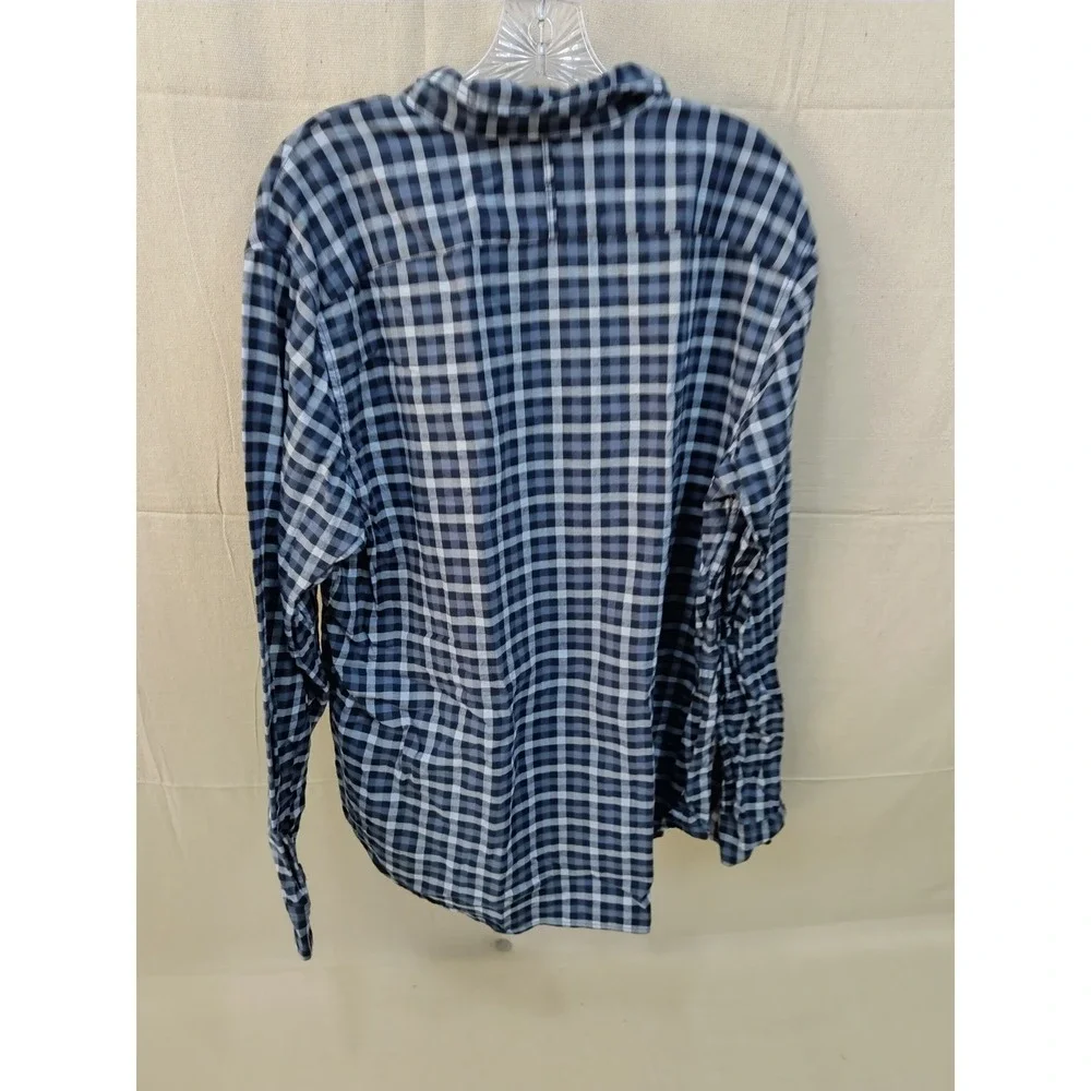 Banana Republic Luxe Flannel Camden Fit Navy Blue Check Button Down Shirt Mens L